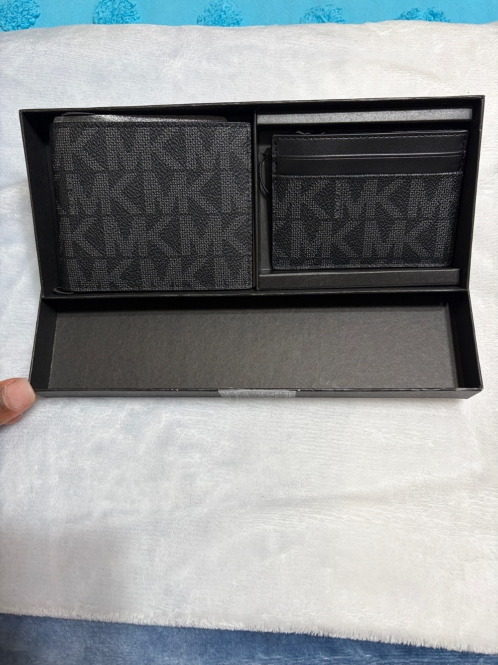Michael Kors His & Hers Black Monogram Bifold Wallet & Matching Card Holder Set